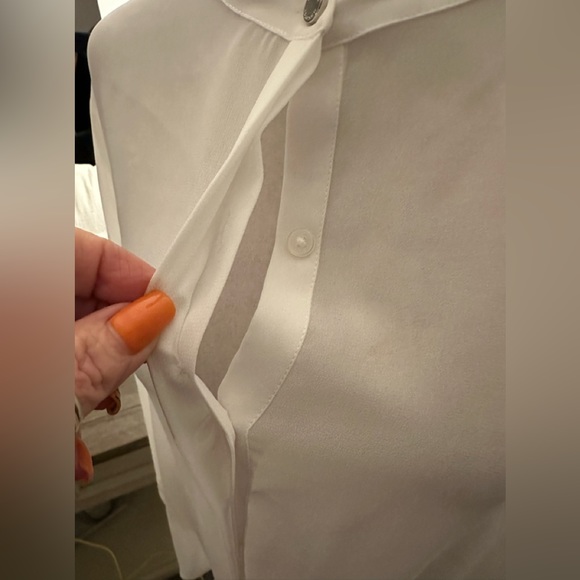 Halston Semi-Sheer White Drape Blouse — Size L/G - NWT - Picture 6 of 15